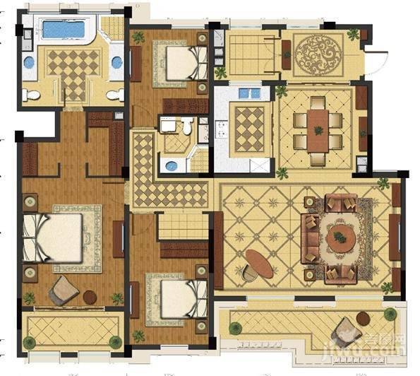 绿城玉兰花园臻园3室2厅2卫189㎡户型图