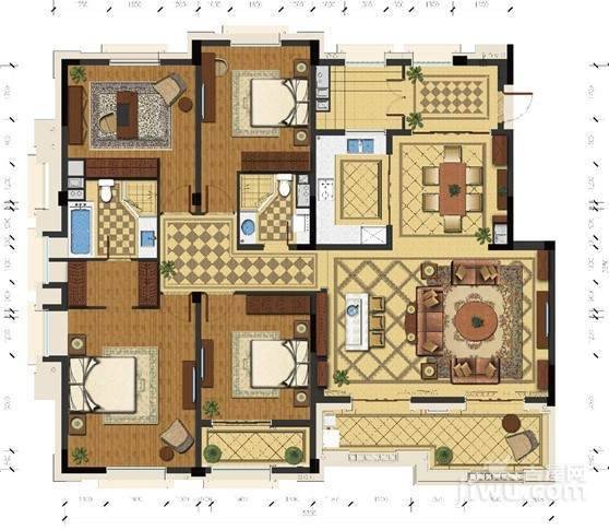 绿城玉兰花园臻园4室2厅3卫197㎡户型图