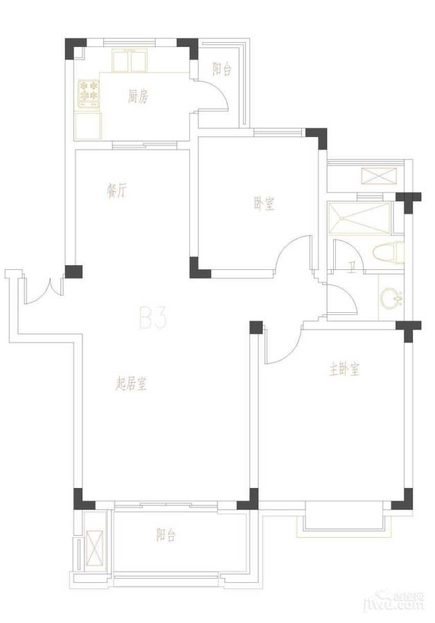 中冶枫郡别墅2室2厅1卫88㎡户型图