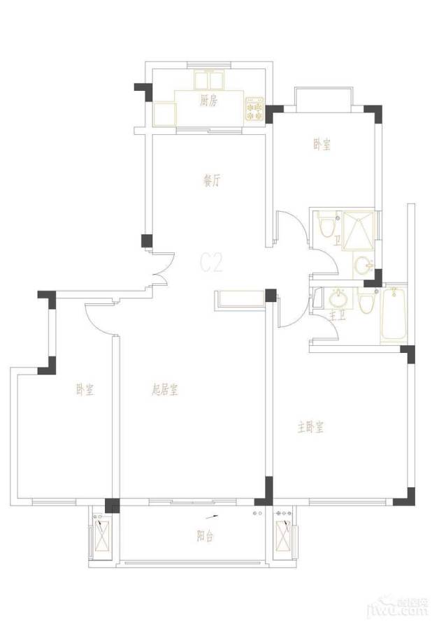 中冶枫郡别墅3室2厅2卫126㎡户型图