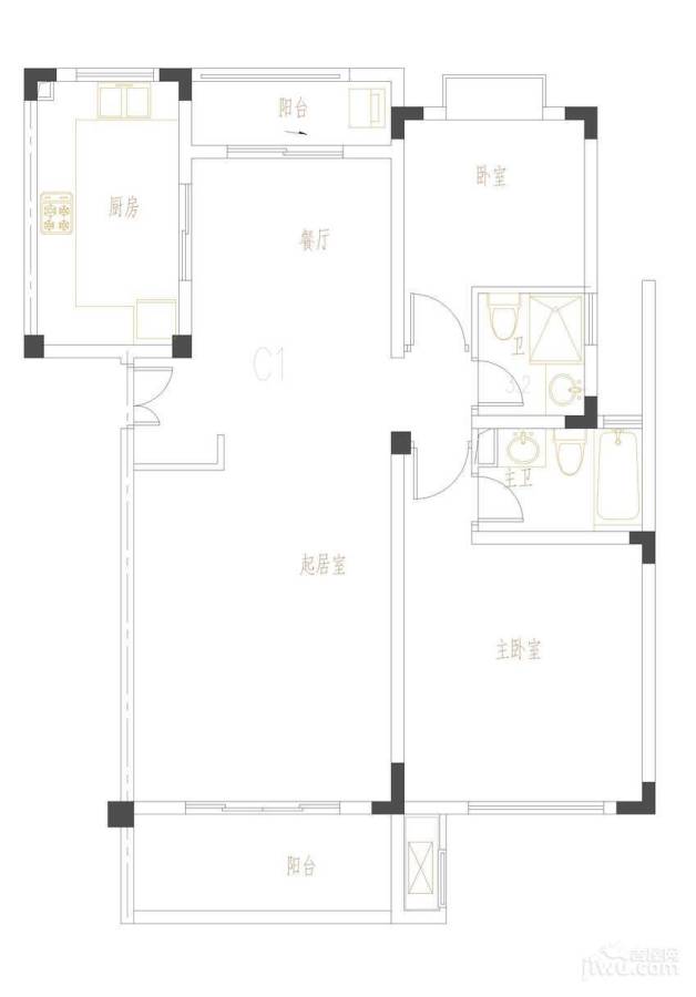 中冶枫郡别墅3室2厅1卫102㎡户型图