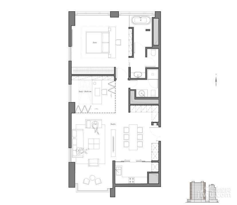 华侨城苏河湾塔尖住宅普通住宅151㎡户型图