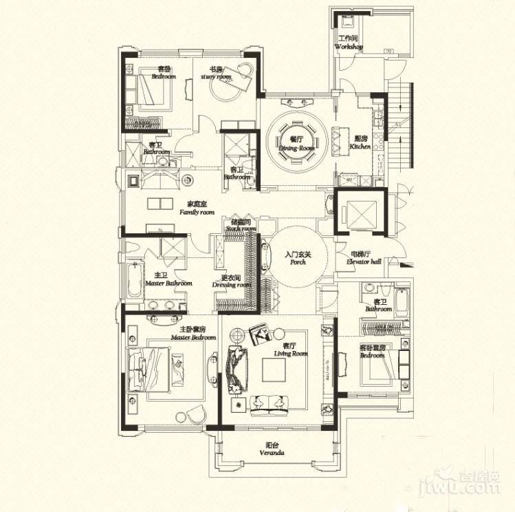 中海紫御豪庭4室3厅4卫290㎡户型图