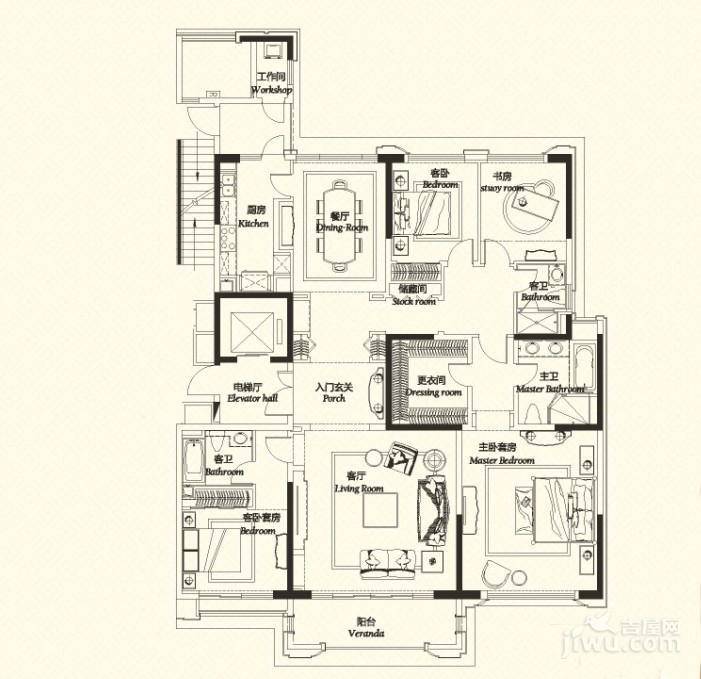 中海紫御豪庭4室2厅3卫245㎡户型图