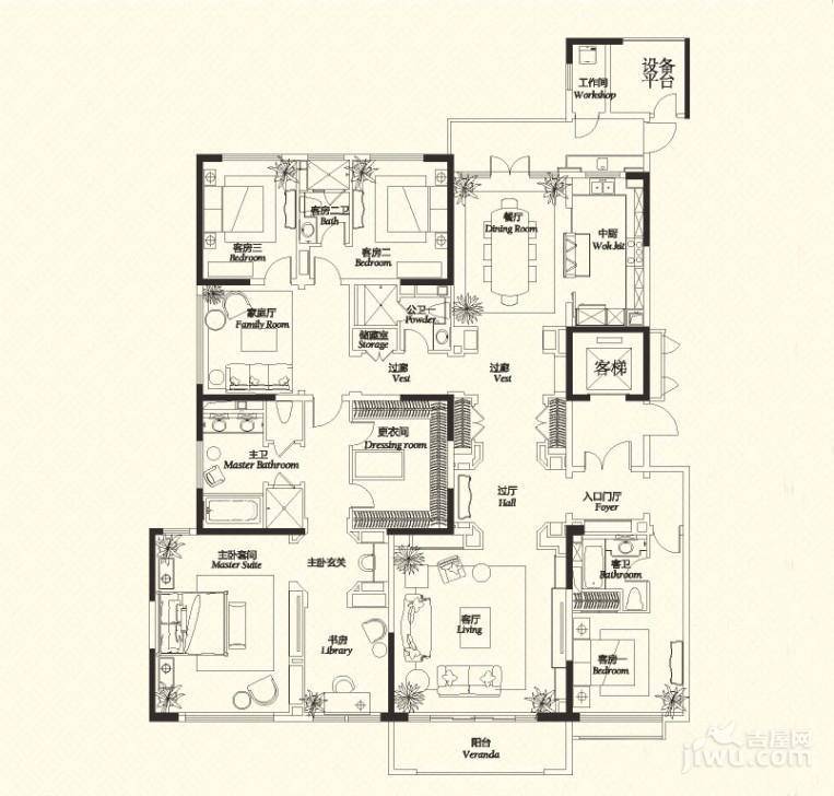 中海紫御豪庭5室4厅4卫340㎡户型图