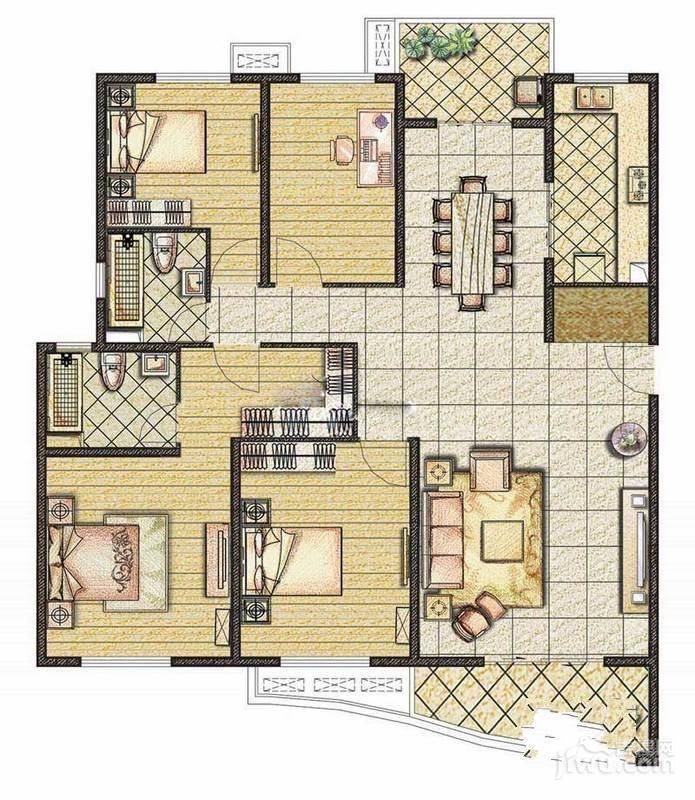 恒盛鼎城华公馆4室2厅2卫165.3㎡户型图