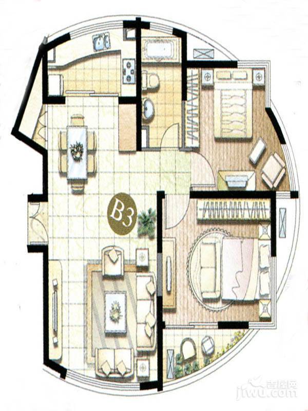 缇香公寓2室2厅1卫106㎡户型图