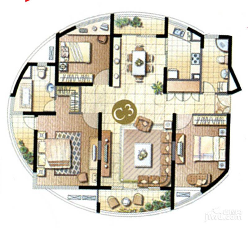 缇香公寓3室2厅2卫147㎡户型图