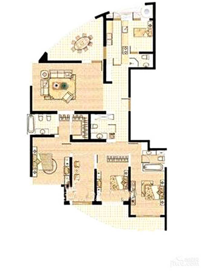 黄浦丽园4室2厅4卫241㎡户型图