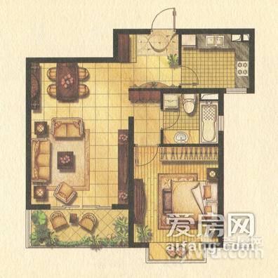 金领国际1室2厅1卫72.1㎡户型图