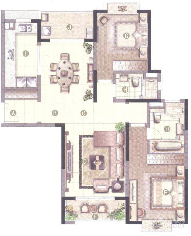 远雄徐汇园2室2厅2卫126㎡户型图