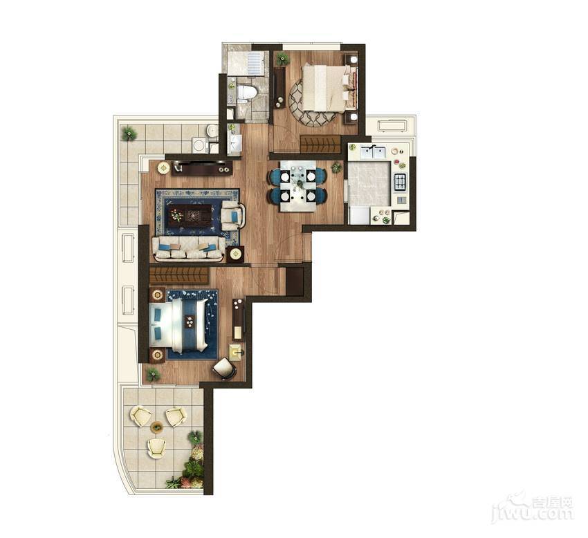 瑞虹新城璟庭5室2厅1卫95㎡户型图