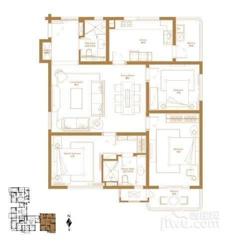 银亿徐汇酩悦3室2厅2卫148㎡户型图