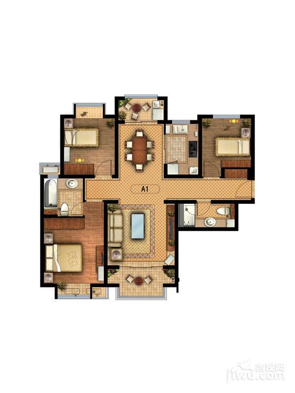 长泰公馆3室2厅2卫108㎡户型图