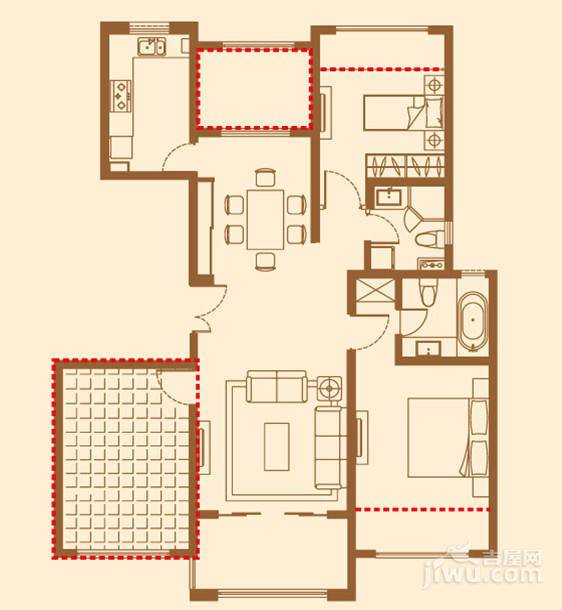 徐汇玺庭2室1厅2卫123㎡户型图