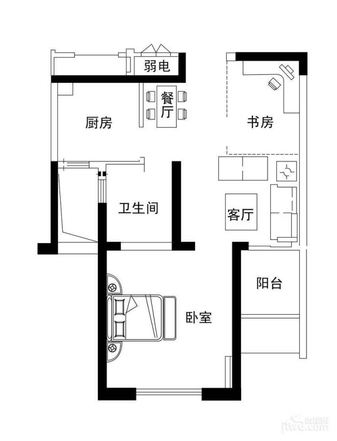 新城悠活城三期嘉2室2厅1卫63㎡户型图