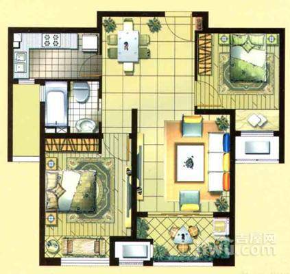 新城悠活城三期嘉2室2厅1卫85㎡户型图