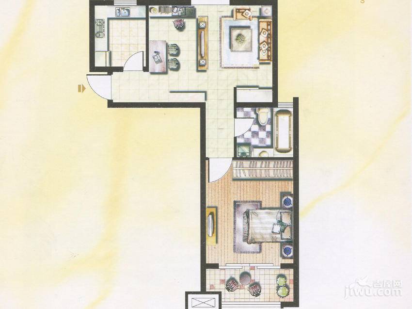 天和湖滨艺墅1室1厅1卫64㎡户型图