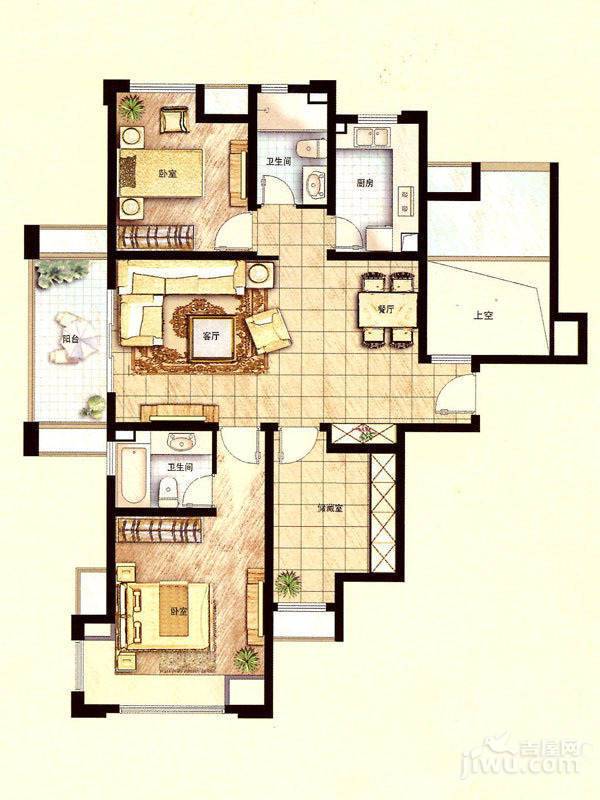 保利梧桐公馆2室2厅1卫115㎡户型图