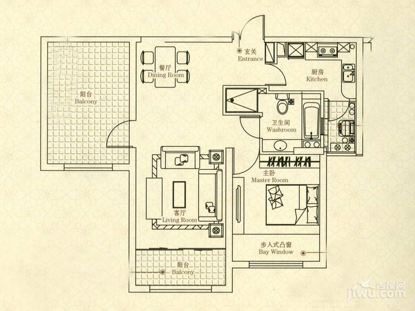 智富名品城2室2厅1卫86㎡户型图