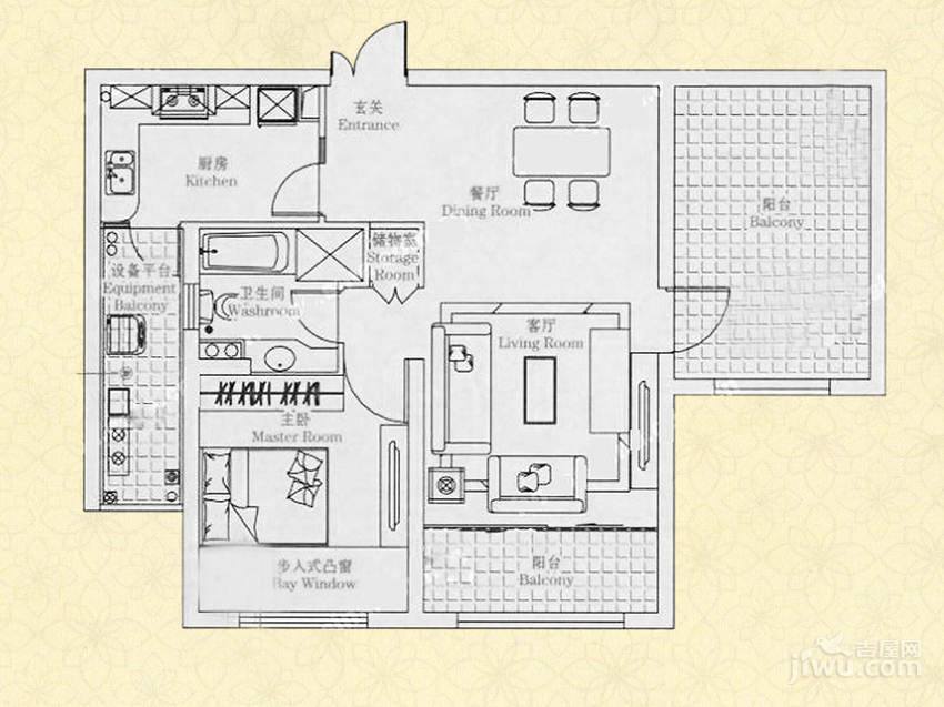 智富名品城2室2厅1卫90㎡户型图