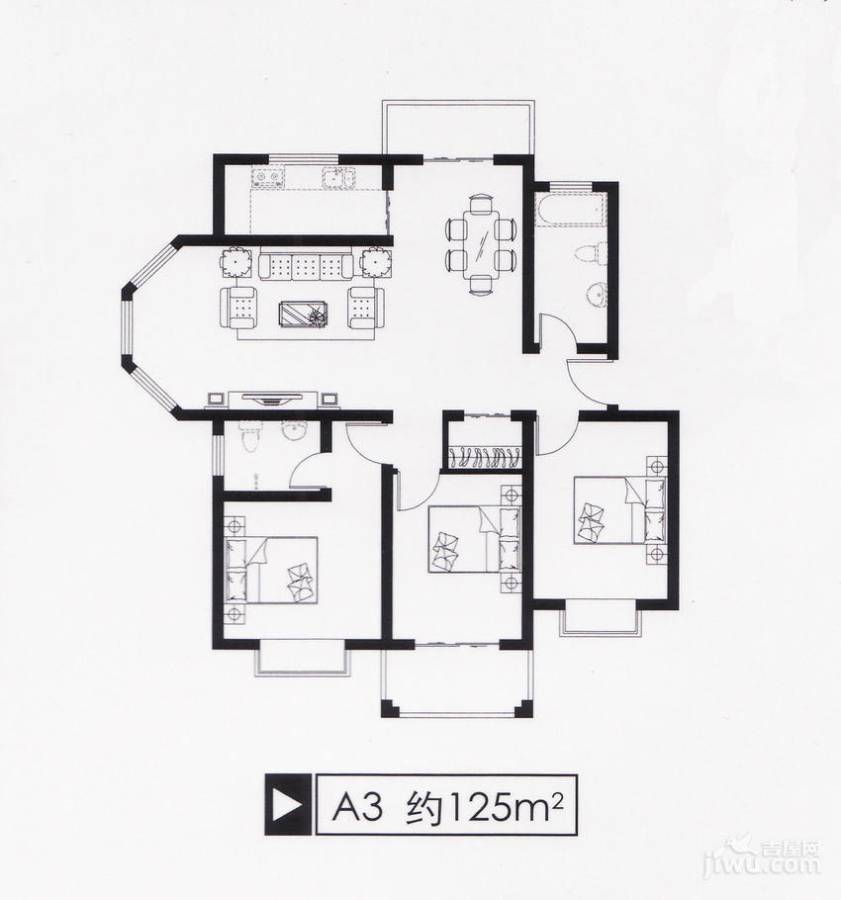 枫桥紫郡二期3室2厅2卫125㎡户型图