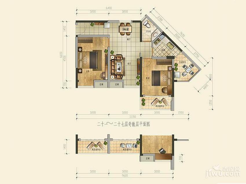 满京华喜悦里2室1厅1卫60.8㎡户型图