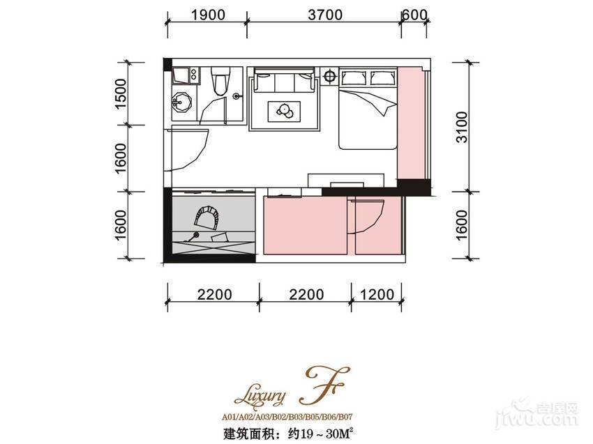 御锦公馆1室1厅1卫19㎡户型图