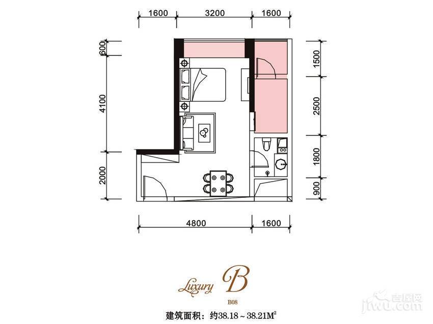 御锦公馆1室1厅1卫38㎡户型图