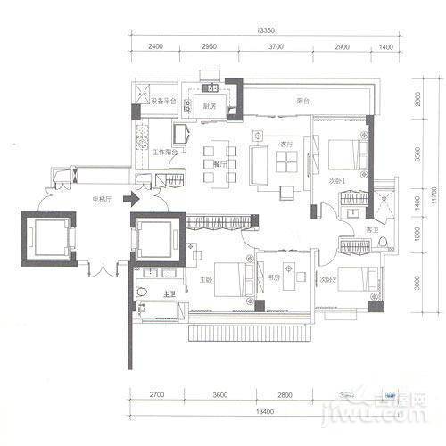 十五峯花园4室2厅2卫146㎡户型图