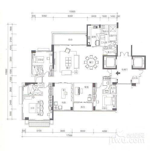 十五峯花园5室2厅4卫238㎡户型图