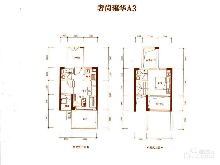 天健铂庭1室1厅2卫54.4㎡户型图