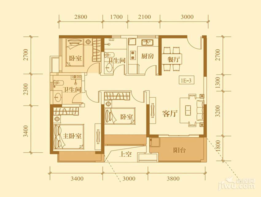 承翰陶源花园3室2厅2卫89㎡户型图