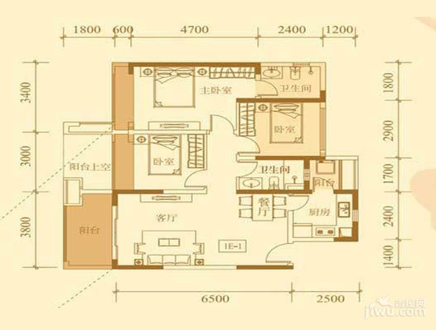 承翰陶源花园3室2厅1卫89㎡户型图