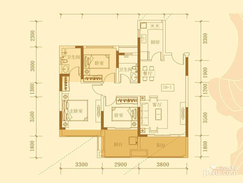 承翰陶源花园3室2厅2卫89㎡户型图