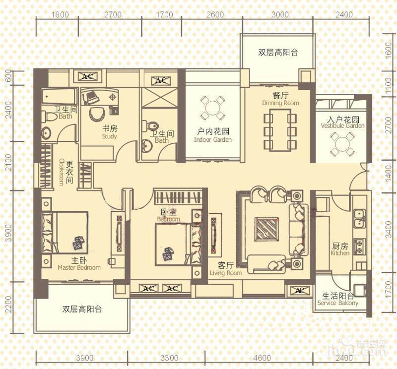 阳光天健城3室2厅2卫141㎡户型图