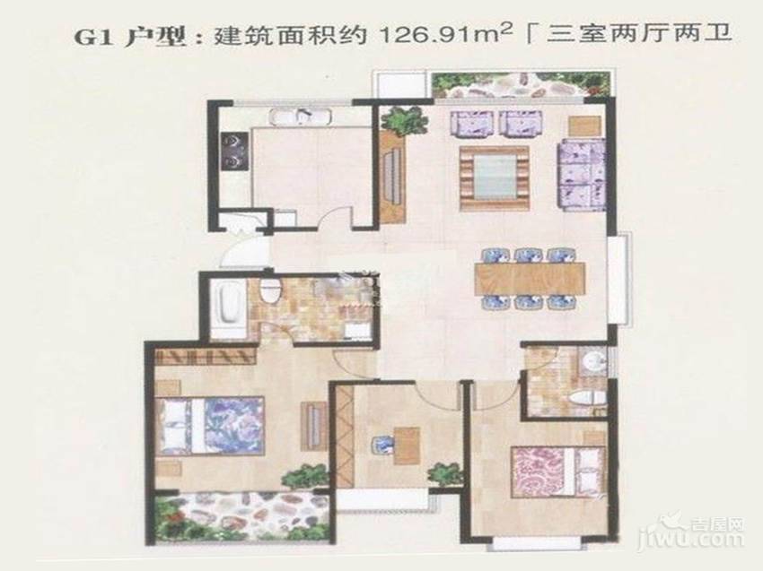 德尚世家3室2厅2卫126.9㎡户型图