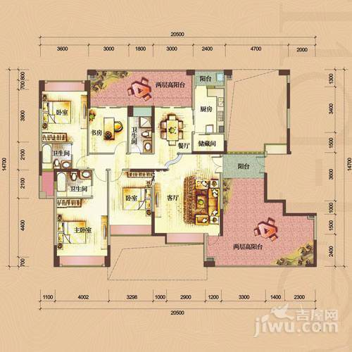 公园大地4室2厅3卫173㎡户型图