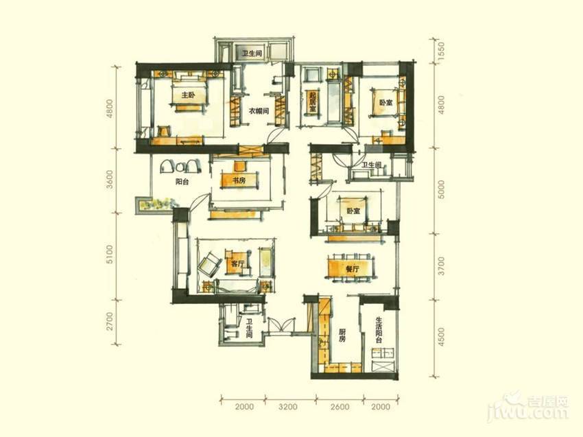 京基滨河时代广场5室2厅3卫245㎡户型图