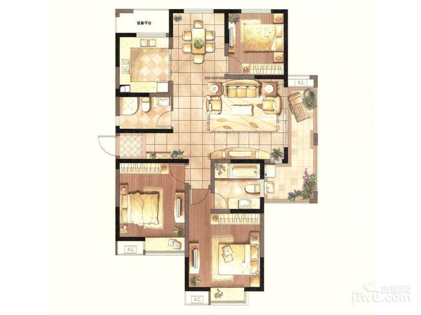 越湖家天下三期香舍3室2厅2卫143㎡户型图