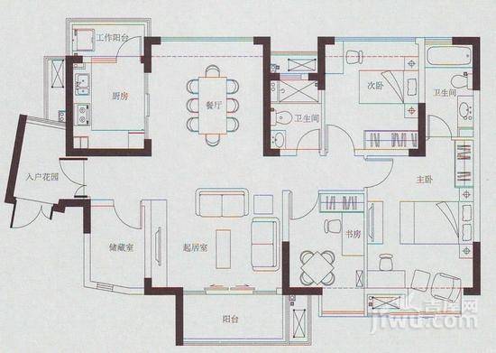 水漾花城花苑3室2厅2卫121㎡户型图