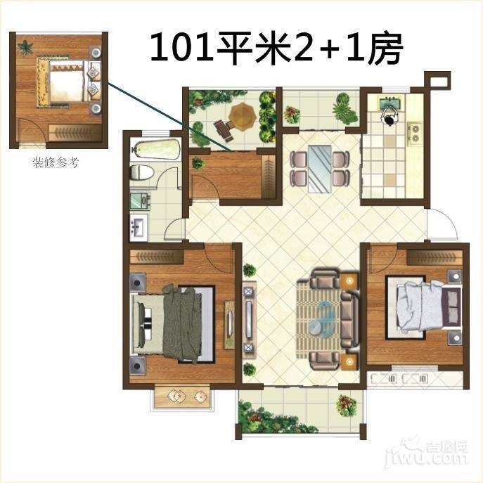 格林悦城3室2厅1卫101㎡户型图