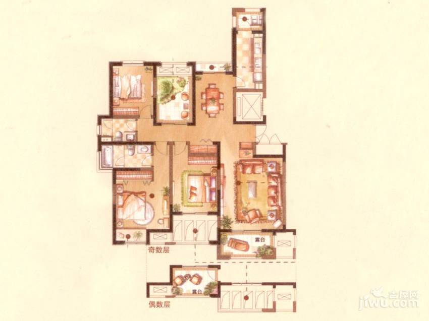 建屋海德公园3室2厅2卫144㎡户型图