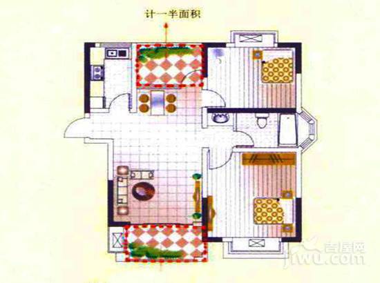 弘景湾2室2厅1卫77.1㎡户型图