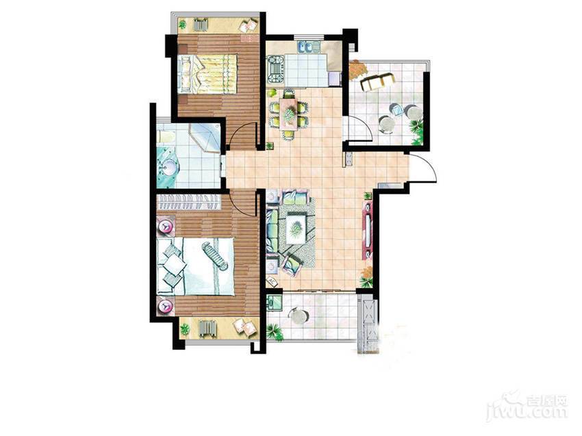 珠江首府天熙2室2厅1卫89㎡户型图