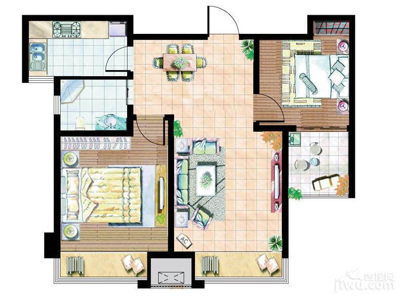 珠江首府天熙2室2厅1卫78㎡户型图