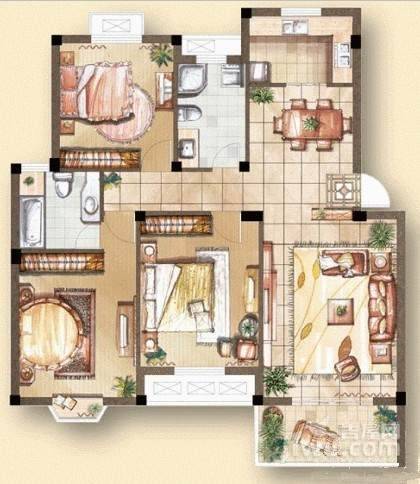 锦泽华府小区3室2厅2卫126㎡户型图