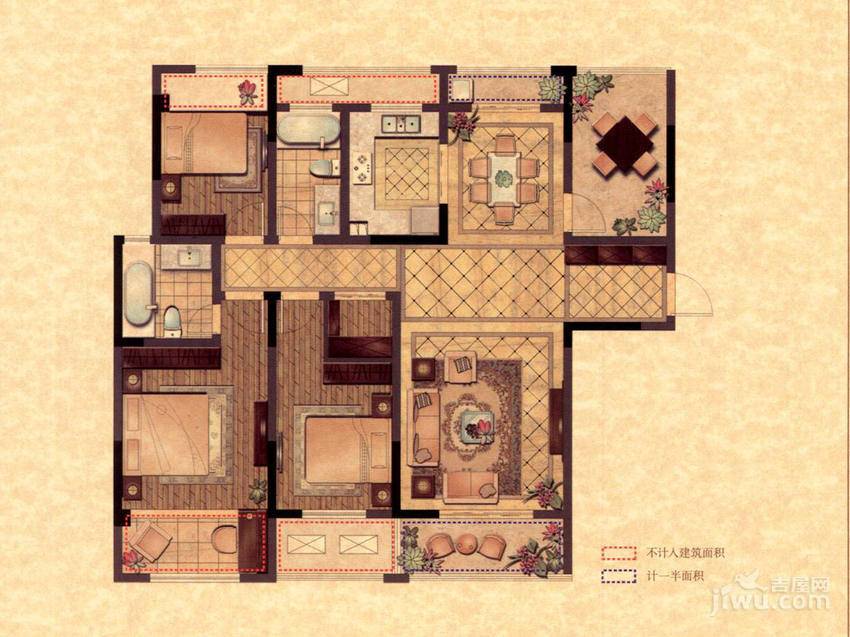 荣华世家3室2厅2卫133㎡户型图