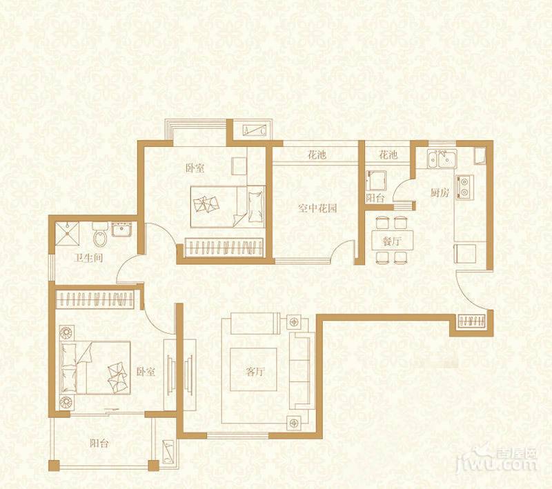 首开悦澜湾2室2厅1卫88㎡户型图