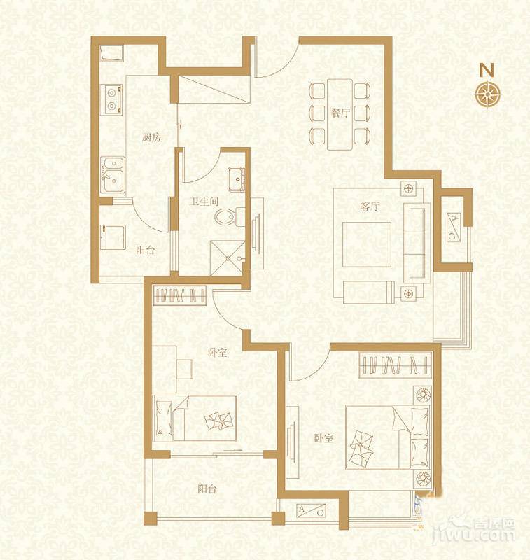 首开悦澜湾2室2厅1卫82㎡户型图